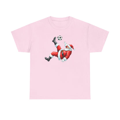 Santa Soccer Heavy Cotton Tee, Fun Holiday Shirt, Christmas Party, Gift for Him/Her, Festive Clothing, Casual Wear, Gift for her