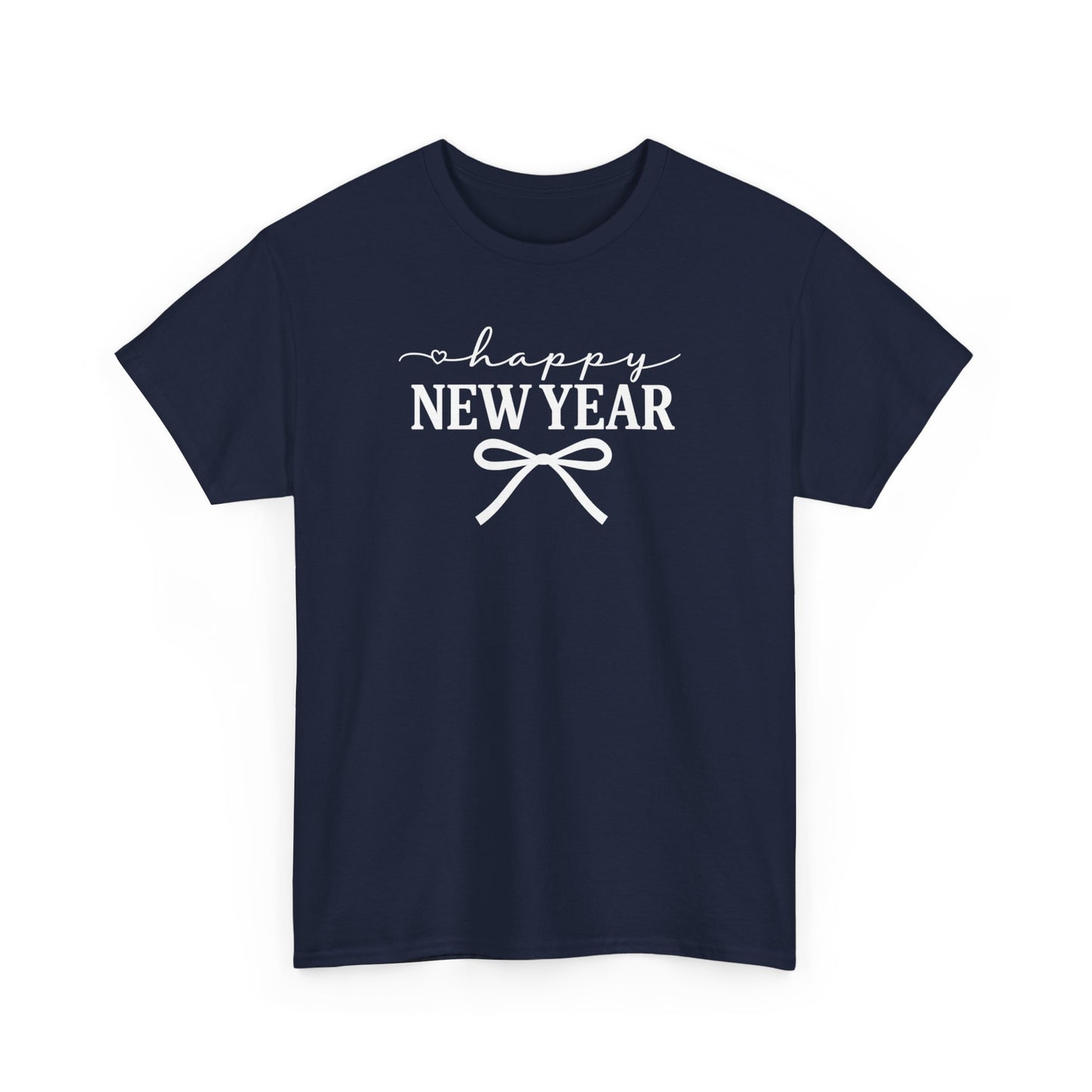Happy New Year Bow T-Shirt, Minimalist New Year Typography Tee, Holiday Graphic Shirt, New Year's Eve Outfit, Casual Festive Top