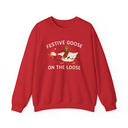 Festive Goose on the Loose Sweatshirt, Funny Christmas Gingerbread Crewneck, Holiday Lights Shirt, Cozy Winter Gift for Her and Him