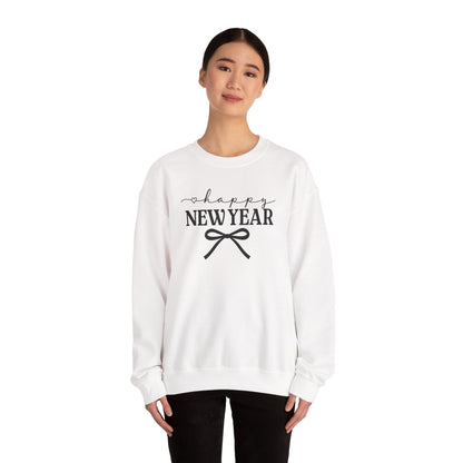 Happy New Year Sweatshirt | Cozy Holiday Crewneck | Script Bow Graphic Sweater | New Year Party Sweatshirt | Winter Gift
