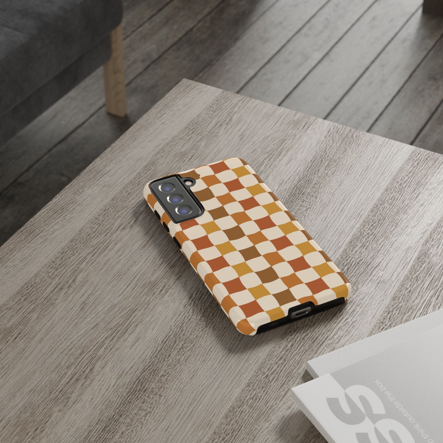 Boho Checked Phone Case, Checkerboard Design, Durable Protection, Phone Cover, Phone case For iPhone and Samsung, Trendy Phone Cover