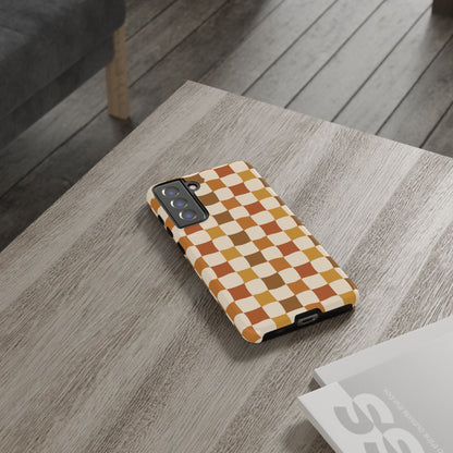 Boho Checked Phone Case, Checkerboard Design, Durable Protection, Phone Cover, Phone case For iPhone and Samsung, Trendy Phone Cover