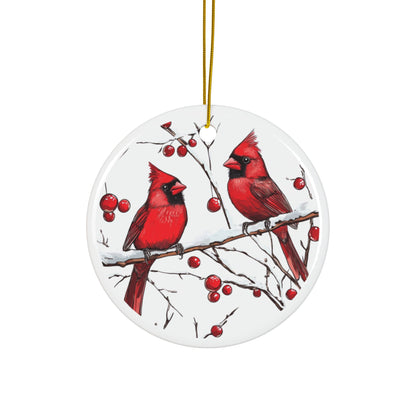 Cardinal Memorial Ornament, Red Cardinal Remembrance Ornament, Double-Sided Ceramic Ornament, Sympathy Gift, Loved One Christmas Keepsake