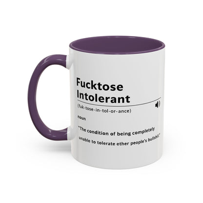 Fucktose Intolerant Definition Mug, Funny Accent Coffee Mug 11oz 15oz, Sarcastic Adult Humor Mug, Gag Gift for Friends