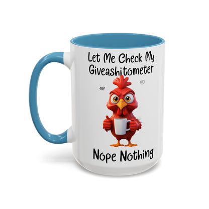 Funny Giveashitometer Mug | Sarcastic Coffee Mug with Rooster | Sassy Office Mug | Gift for Coworkers Friends