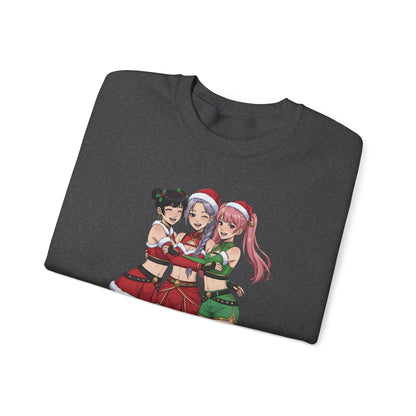 Anime Christmas Sweatshirt, Kawaii Girls Holiday Crewneck, Cute Anime Xmas Sweater, Cozy Otaku Gift, Holiday Kawaii Trio Shirt