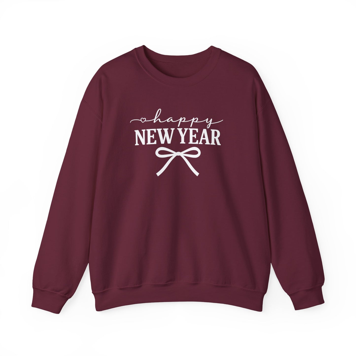 Happy New Year Sweatshirt | Cozy Holiday Crewneck | Script Bow Graphic Sweater | New Year Party Sweatshirt | Winter Gift