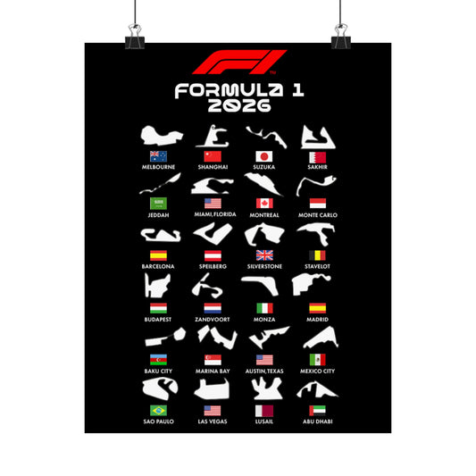 Formula 1 2026 Track Map Poster, F1 Circuits Silhouette Wall Art, Motorsport Racing Print, Racing Fan Gift, Garage Decor