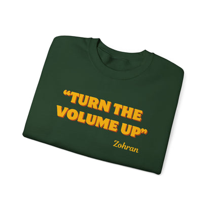 Turn the Volume Up Sweatshirt, Retro Music Quote Crewneck, Minimal Yellow Text Pullover, Cozy Gift for Musicians & Creatives