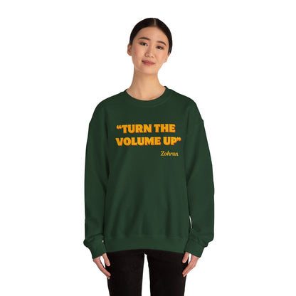 Turn the Volume Up Sweatshirt, Retro Music Quote Crewneck, Minimal Yellow Text Pullover, Cozy Gift for Musicians & Creatives