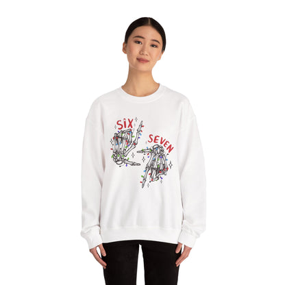 Six Seven Skeleton Hands Sweatshirt Funny Halloween Christmas Crewneck for Men & Women  Cozy Skeleton Hand Lights Pullover, Gift for Friends