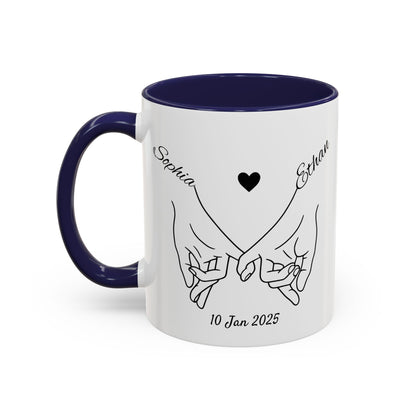 Holding Hands Couple Mug | Personalized Names & Date Coffee Cup | Custom Line Art Love Mug | Valentine Anniversary Gift for Couples