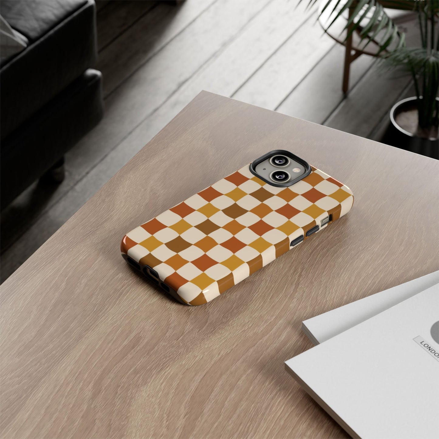 Boho Checked Phone Case, Checkerboard Design, Durable Protection, Phone Cover, Phone case For iPhone and Samsung, Trendy Phone Cover