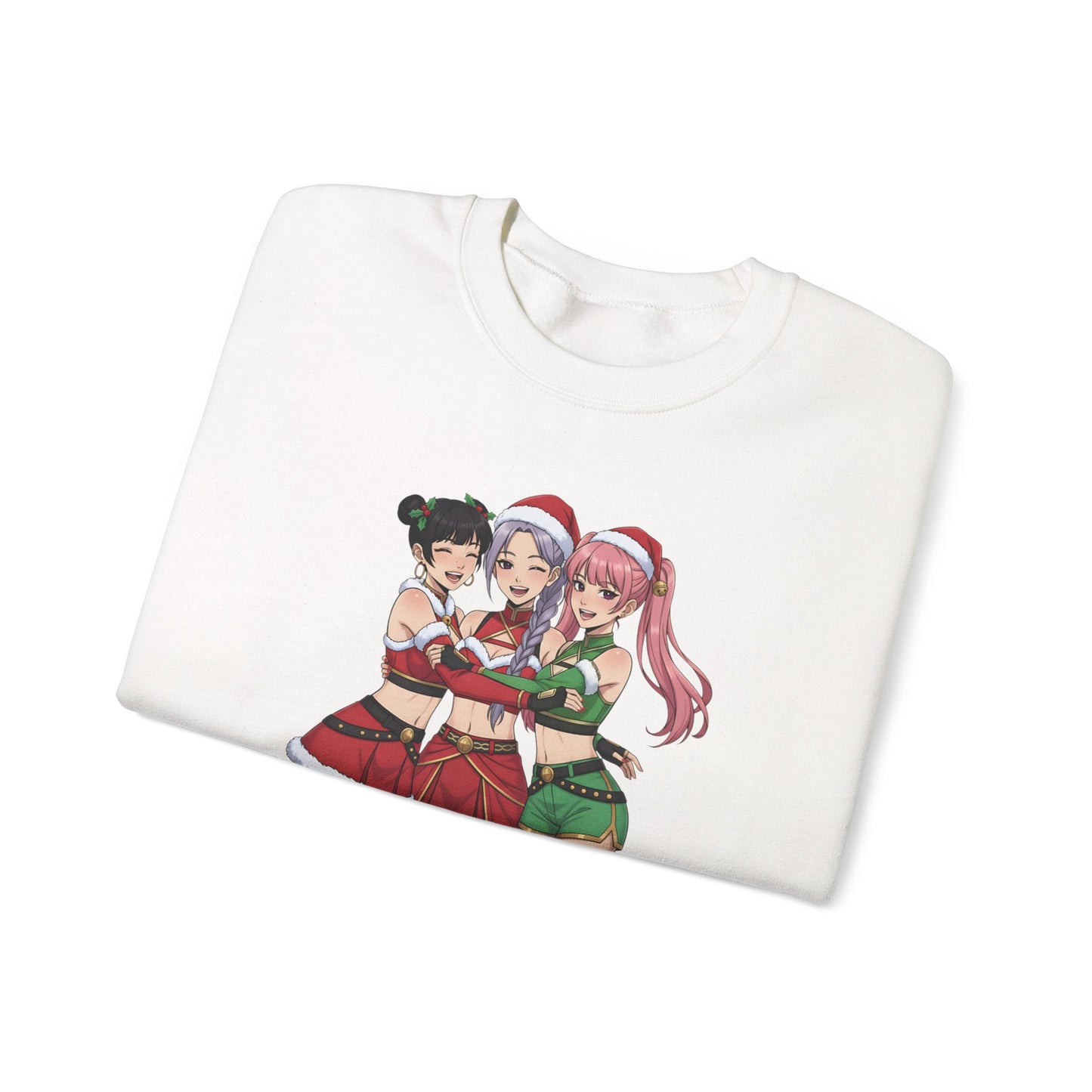 Anime Christmas Sweatshirt, Kawaii Girls Holiday Crewneck, Cute Anime Xmas Sweater, Cozy Otaku Gift, Holiday Kawaii Trio Shirt
