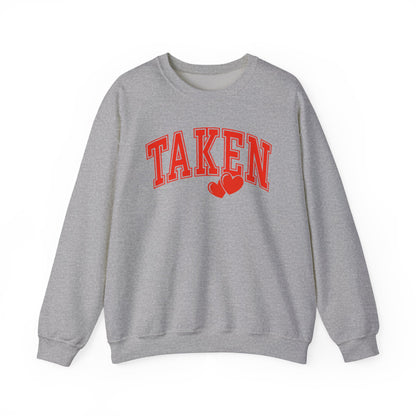 Taken Heart Graphic Sweatshirt, Red Collegiate Letters Crewneck, Cute Valentine Pullover, Cozy Gift for Her, Romantic Couple Sweater