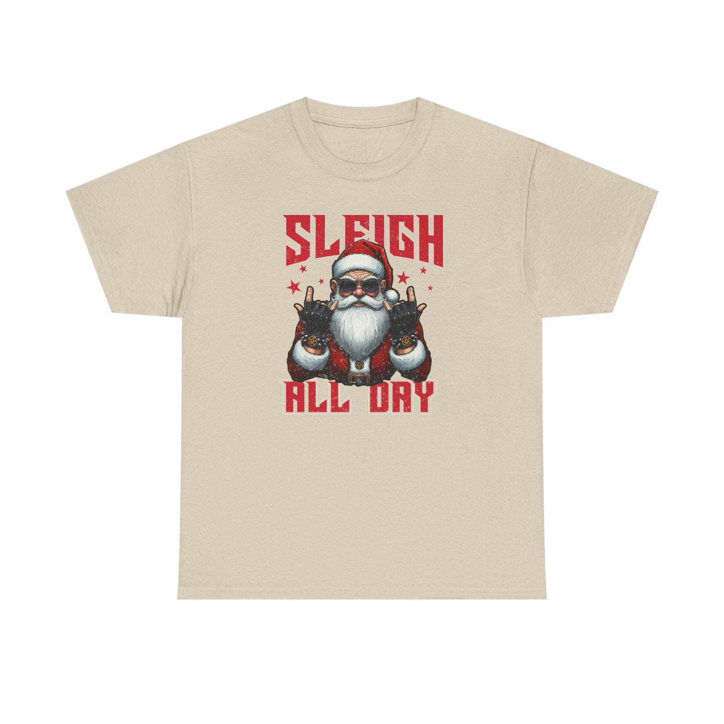 Funny Santa Sleigh All Day T-Shirt | Cool Christmas Graphic Tee | Rocker Santa Shirt | Holiday Humor Gift