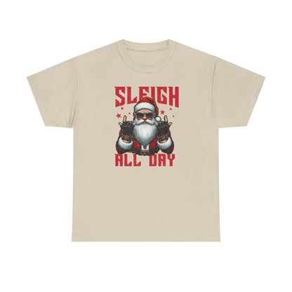 Funny Santa Sleigh All Day T-Shirt | Cool Christmas Graphic Tee | Rocker Santa Shirt | Holiday Humor Gift
