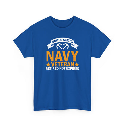 Navy Veteran Heavy Cotton T-Shirt, Gifts for Veterans, Memorial Day, Patriotic Apparel, Retired Not Expired, Gift for dad