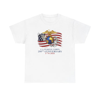 US Marine Corps 250th Anniversary T-Shirt Eagle, Globe Anchor with American Flag (1776-2026)