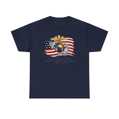 US Marine Corps 250th Anniversary T-Shirt Eagle, Globe Anchor with American Flag (1776-2026)