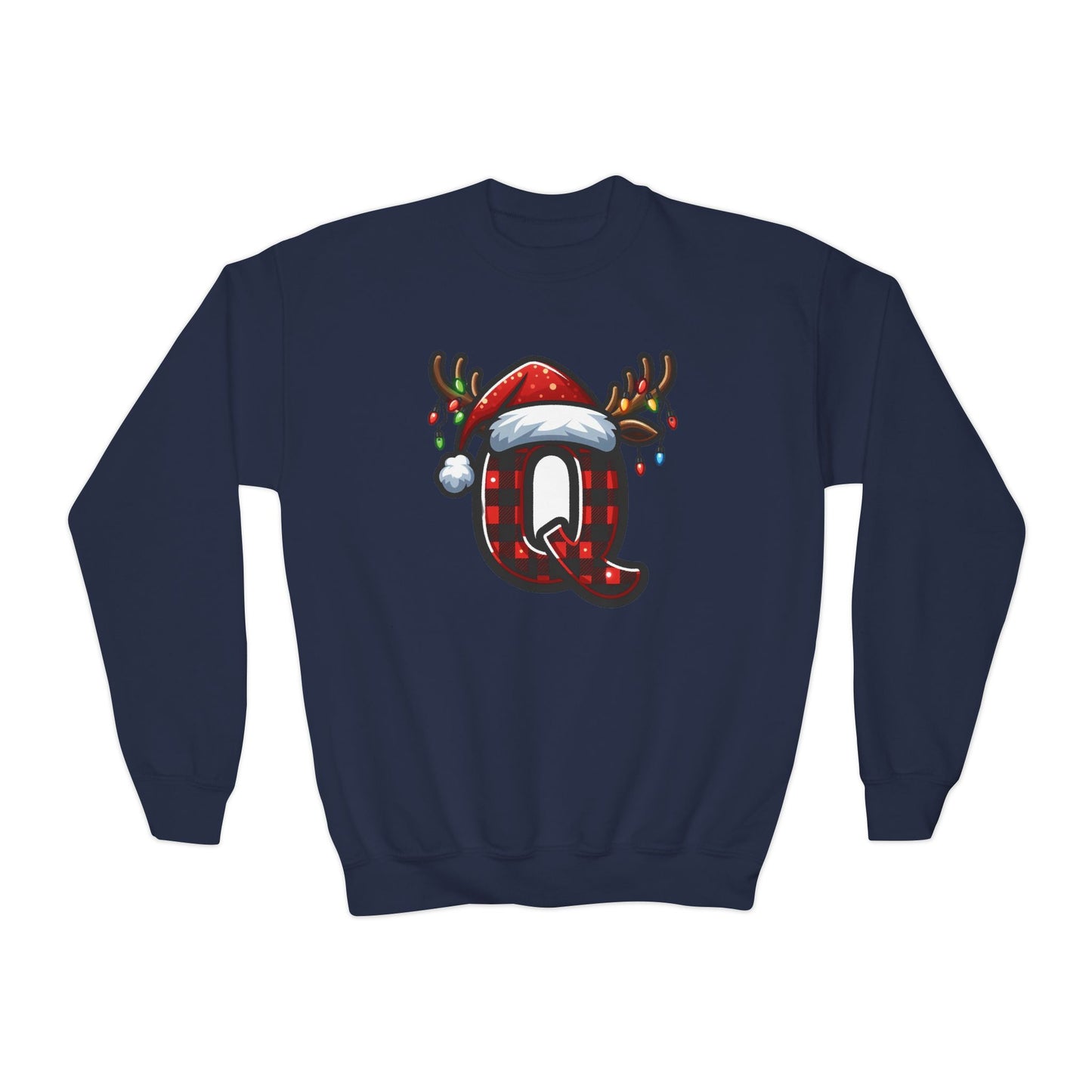 Festive Youth Crewneck Sweatshirt with Christmas Reindeer and Santa Hat, Holiday Gift for Kids, Winter Wear, Cozy Sweater, Christmas Apparel