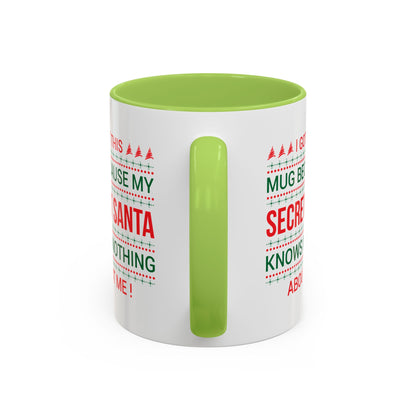 Personalized Secret Santa Accent Coffee Mug, Holiday Gift, Funny Christmas Mug, Unique Office Secret Santa Gift, Custom Drinkware