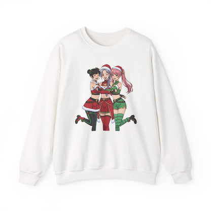 Anime Christmas Sweatshirt, Kawaii Girls Holiday Crewneck, Cute Anime Xmas Sweater, Cozy Otaku Gift, Holiday Kawaii Trio Shirt