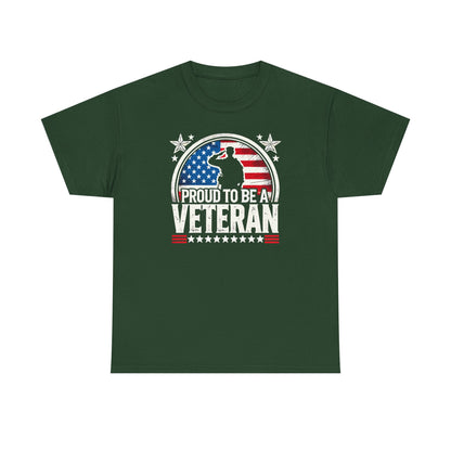 Proud Veteran Heavy Cotton Tee, Army Navy Military Shirt, Gift for Veterans, Memorial Day, Independence Day, Patriotic Apparel