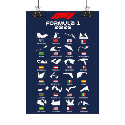 Formula 1 2026 Track Silhouettes Poster, F1 Circuits Map Wall Art, Grand Prix Calendar Print, Motorsport Racing Decor, Rolled Poster