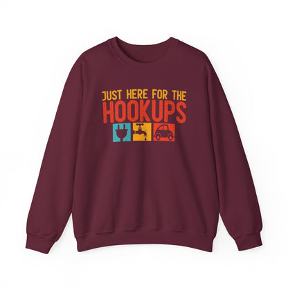 Just Here For The Hookups Sweatshirt | RV Camper Camping Pullover | Towing Camperplug Crewneck | RV Life Apparel
