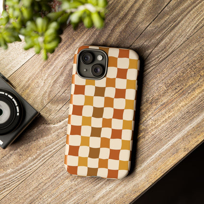 Boho Checked Phone Case, Checkerboard Design, Durable Protection, Phone Cover, Phone case For iPhone and Samsung, Trendy Phone Cover