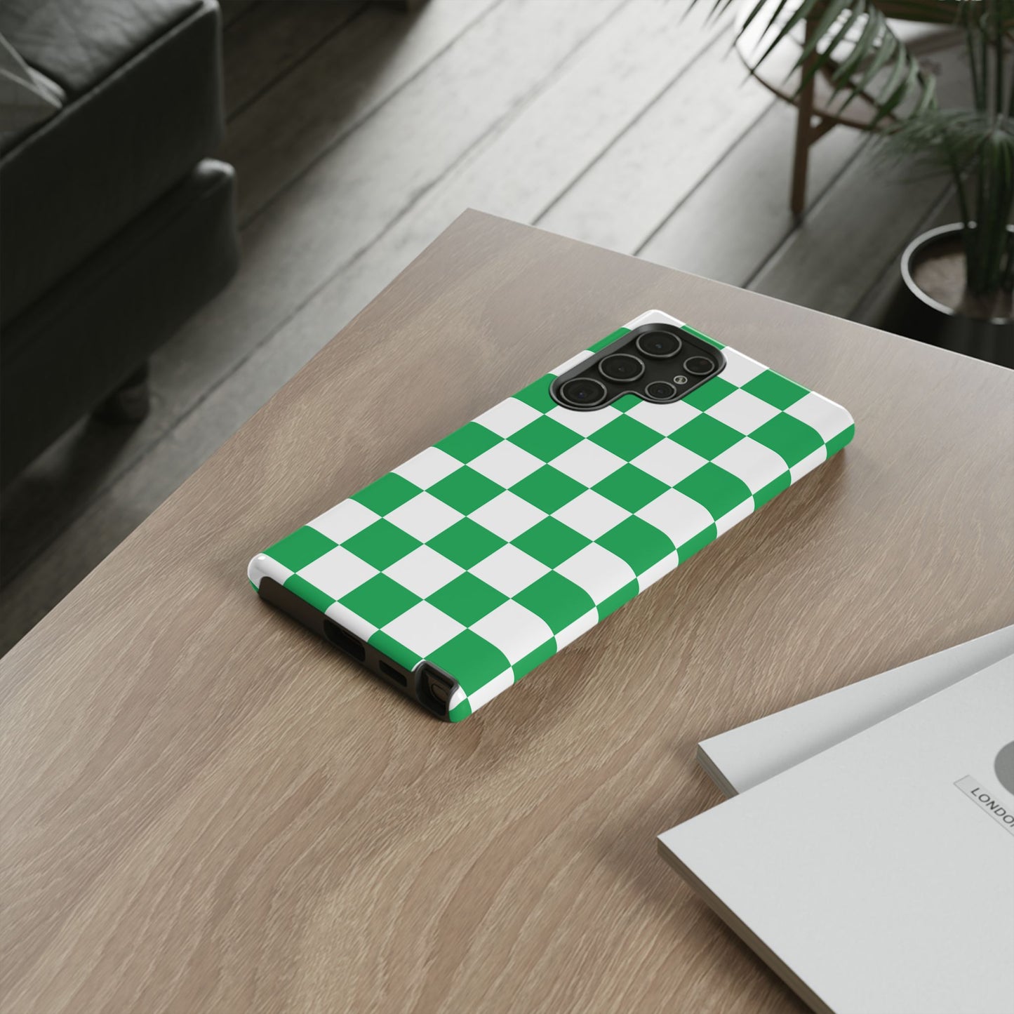 Green Checkered Phone Case, Phone Cases Samsung Galaxy S25, S25 Plus, S24, S24 Plus, S24 Ultra, S23, S22, S22 Plus, S21 Ultra, S21 FE, S20+