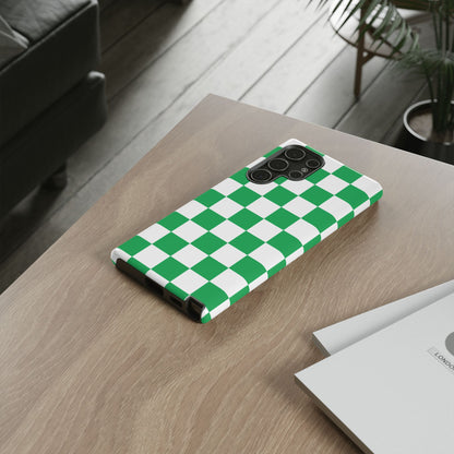 Green Checkered Phone Case, Phone Cases Samsung Galaxy S25, S25 Plus, S24, S24 Plus, S24 Ultra, S23, S22, S22 Plus, S21 Ultra, S21 FE, S20+
