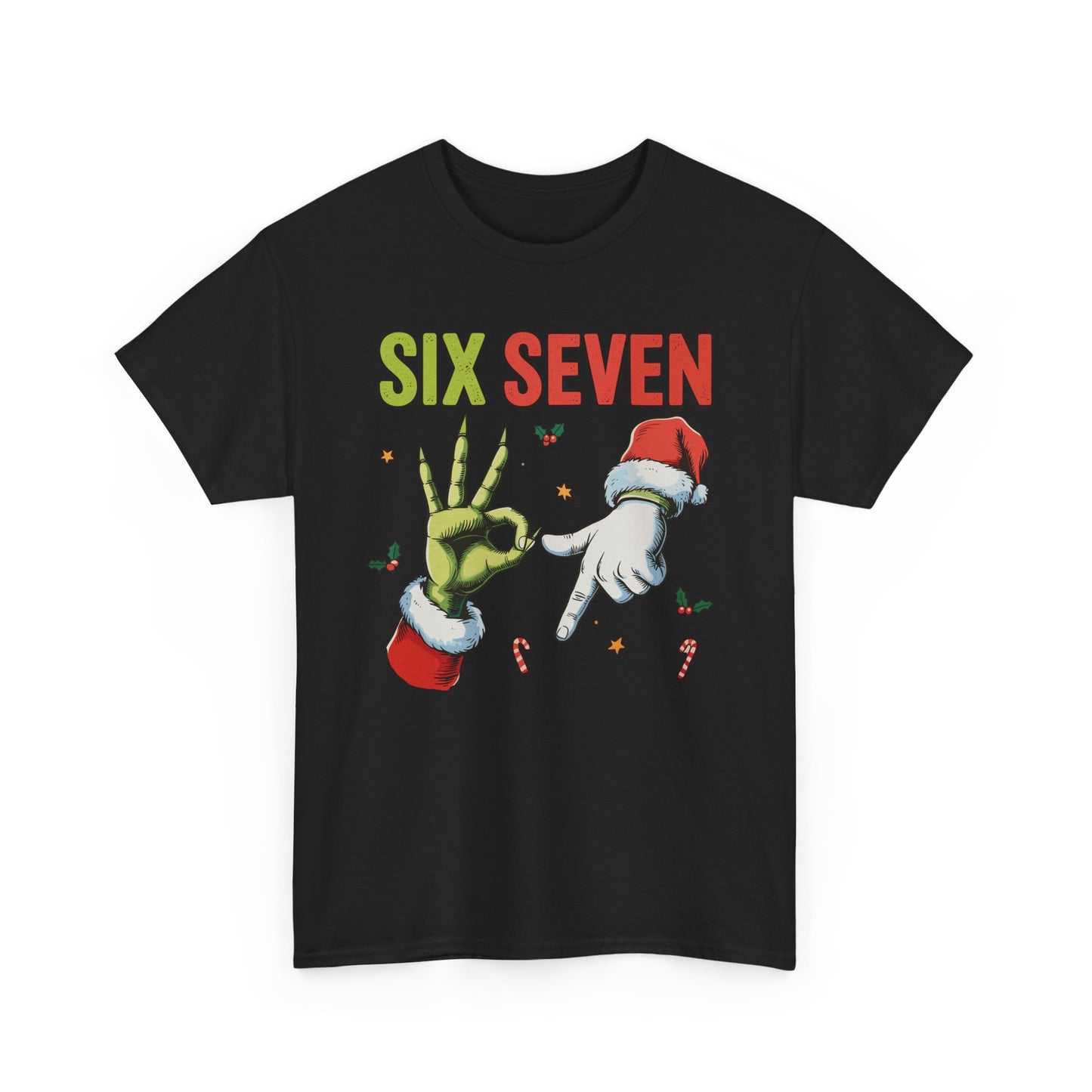 Funny "Six Seven" Christmas Shirt  Grinch Hand & Santa Hand Graphic Tee | Holiday Humor T-Shirt | Unisex Christmas Gift for Men Women