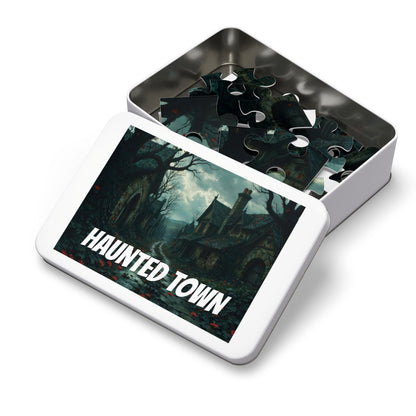 Haunted Town Jigsaw Puzzle, Spooky Village Halloween Puzzle with Tin, Dark Art Puzzle, 500-2000 Piece Gift
