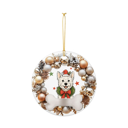 Westie Santa Hat Ornament, Christmas Dog Bone Ceramic Decor, Cute Westie Christmas Tree Ornament, Pet Lover Holiday Gift