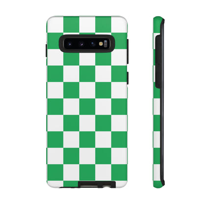 Green Checkered Phone Case, Phone Cases Samsung Galaxy S25, S25 Plus, S24, S24 Plus, S24 Ultra, S23, S22, S22 Plus, S21 Ultra, S21 FE, S20+