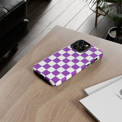 Purple Checkered Phone Case,  iPhone 17 Pro, 17, 16, 15, 14, 13, 12, 11, X, XR, XS MAX, Trendy Gift for Friends, Accessory for Occasions