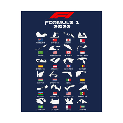Formula 1 2026 Track Silhouettes Poster, F1 Circuits Map Wall Art, Grand Prix Calendar Print, Motorsport Racing Decor, Rolled Poster
