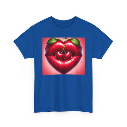 Cherry Lips Heart Graphic Tee, Retro Pop Art T-Shirt, Cute Aesthetic Cotton Shirt, Vintage Style Unisex Tee, Fun Statement Top