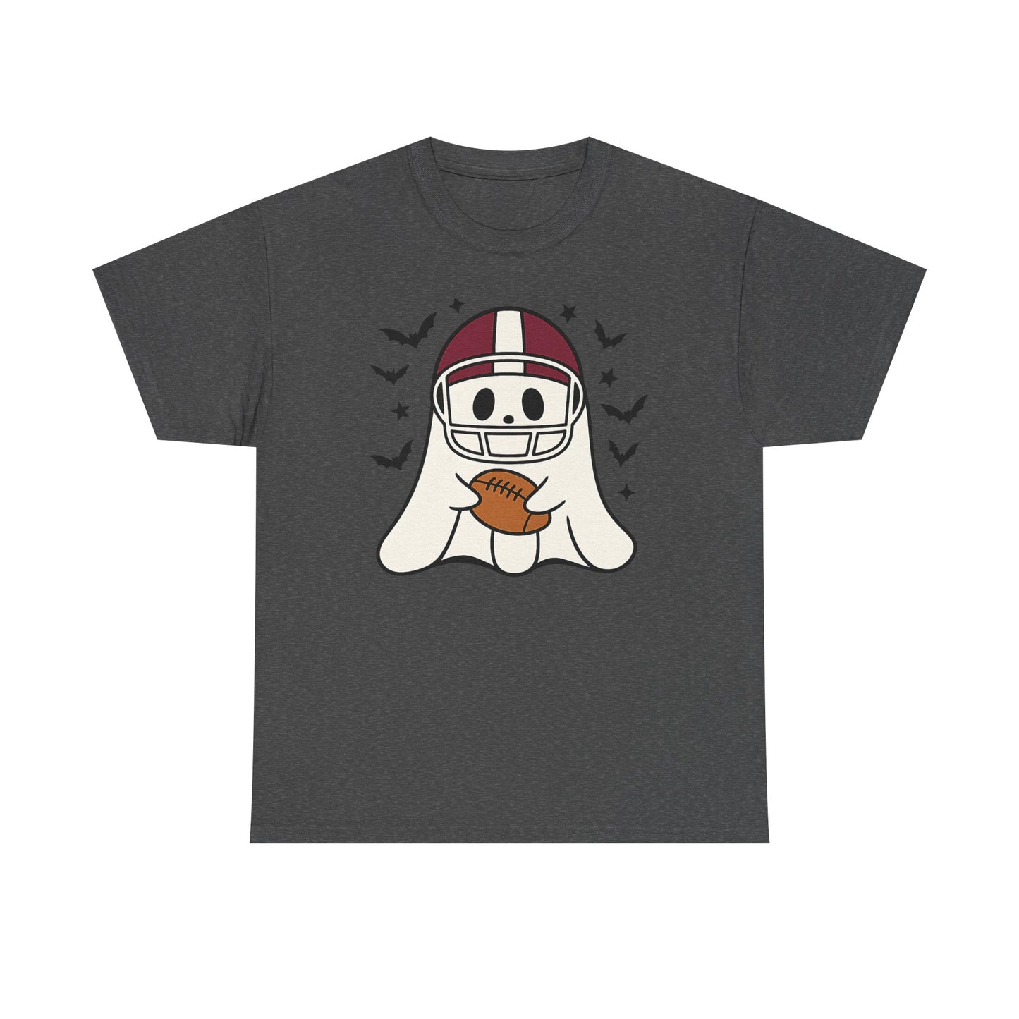 Halloween Ghost Football Tee, Unisex Heavy Cotton T-Shirt, Fun Halloween Apparel, Spooky Game Day Shirt, October Celebration Wear