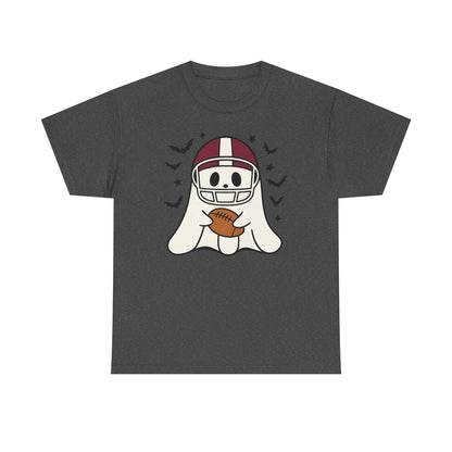 Halloween Ghost Football Tee, Unisex Heavy Cotton T-Shirt, Fun Halloween Apparel, Spooky Game Day Shirt, October Celebration Wear