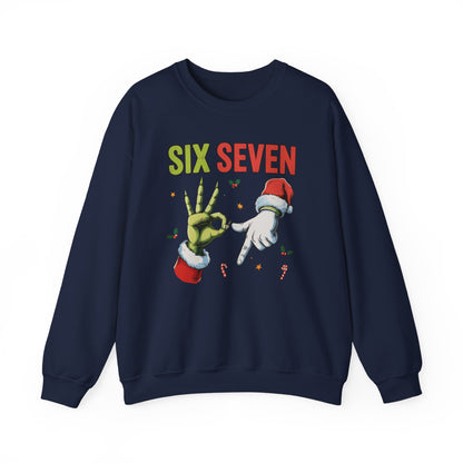 Funny Six Seven Christmas Sweatshirt | Santa Hands Holiday Crewneck | Cozy Pink Christmas Sweater for Men Women | Festive Holiday Gift
