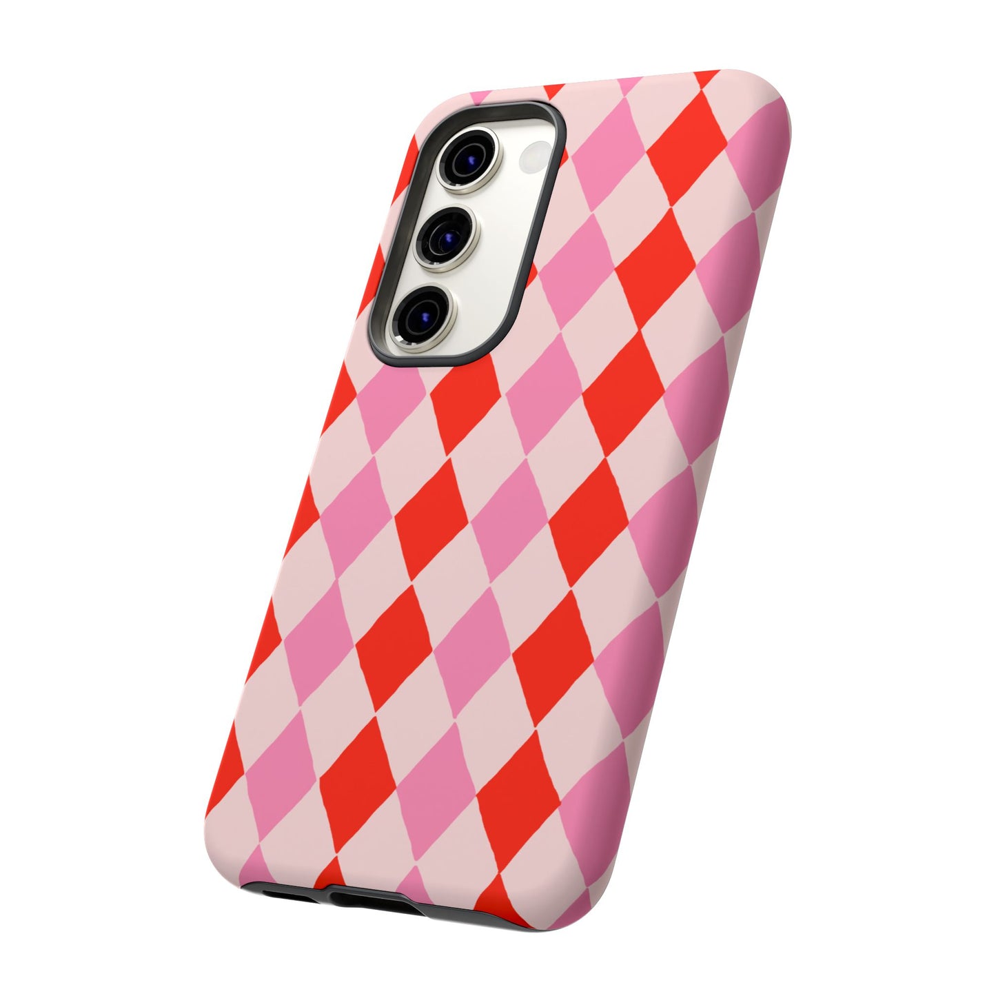 Tough Cases with Red Pink Diamonds, Retro Checkerboard iPhone Case And Samsung Case, Slim Fit Phone Case, Stylish Gift