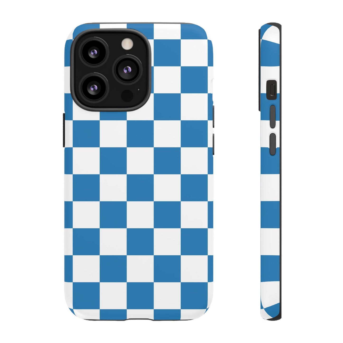 Checkered Phone Case, iPhone 17 Pro, 17, 16, 15, 14, 13, 12, 11, X, XR, XS MAX, Smartphone Cover, Blue and White Mobile Protector