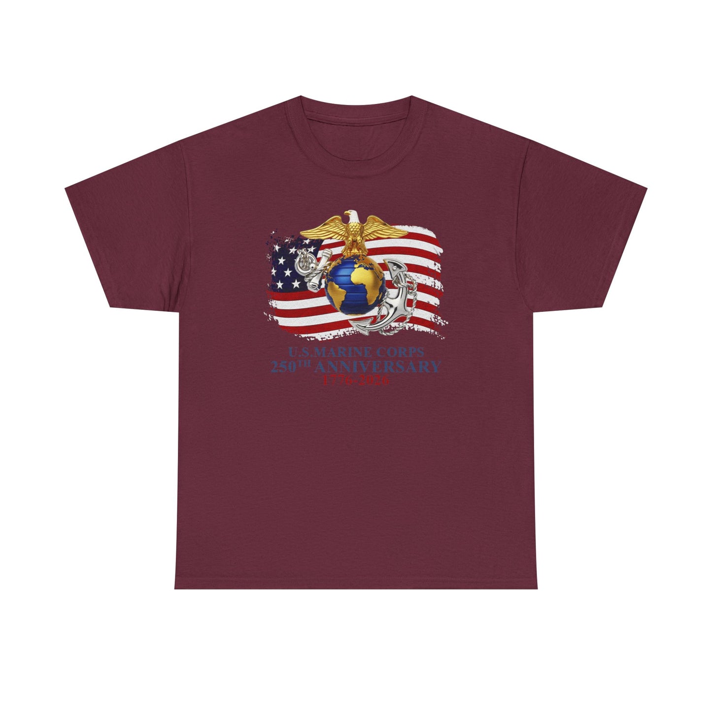 US Marine Corps 250th Anniversary T-Shirt Eagle, Globe Anchor with American Flag (1776-2026)