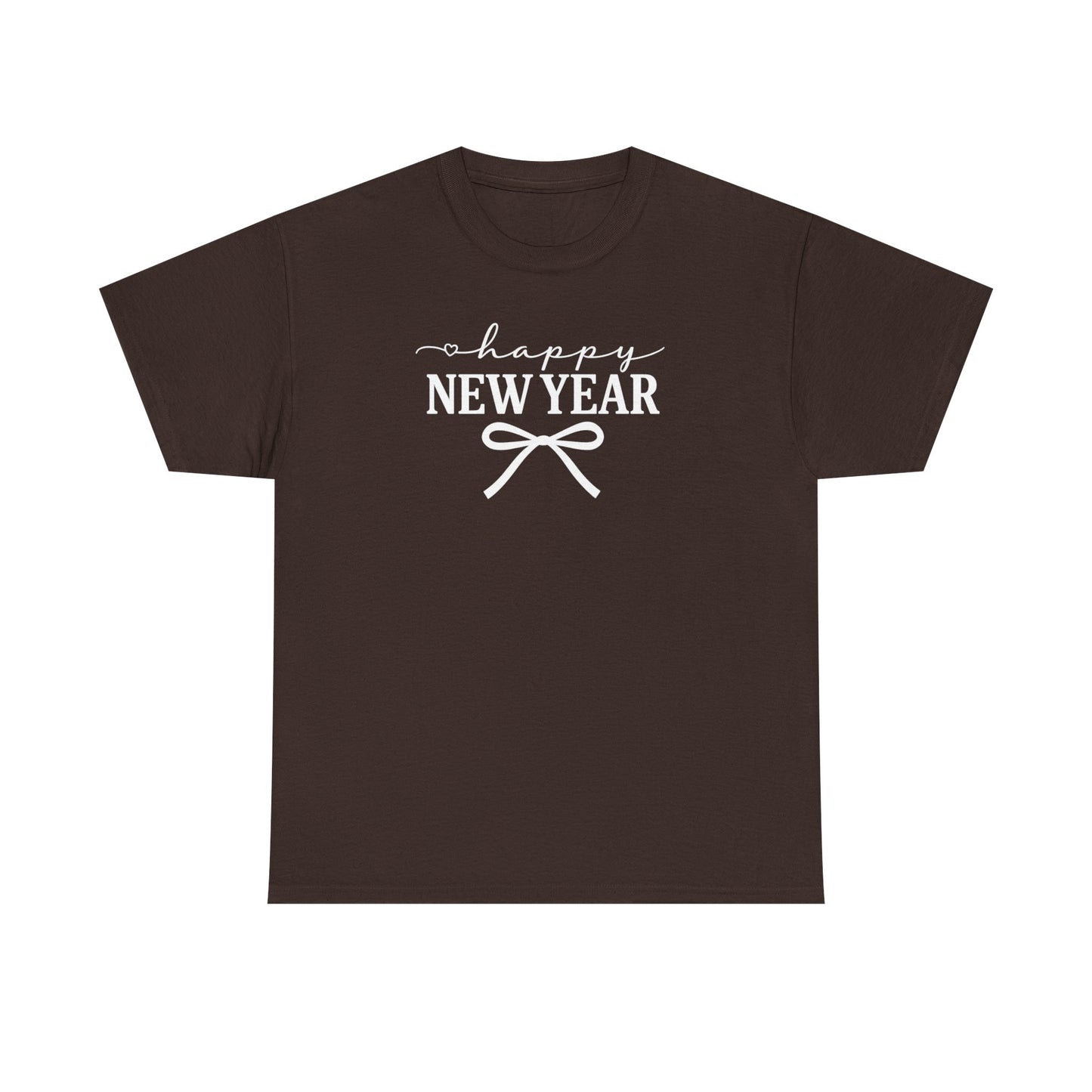 Happy New Year Bow T-Shirt, Minimalist New Year Typography Tee, Holiday Graphic Shirt, New Year's Eve Outfit, Casual Festive Top