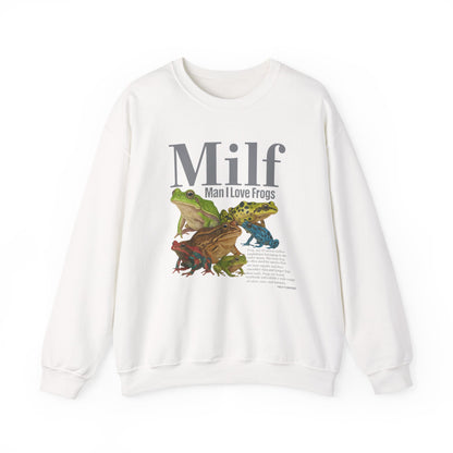 Man I Love Frogs Sweatshirt, Vintage Style Meme Frog Sweater, Funny Gen Z ''MILF'' Frog Crewneck, Inappropriate Gag Gift, Cozy Pullover