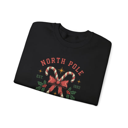 North Pole University Christmas Sweatshirt Candy Cane College Crewneck, Cute Christmas Sweater for Women, Cozy Winter Sweatshirt