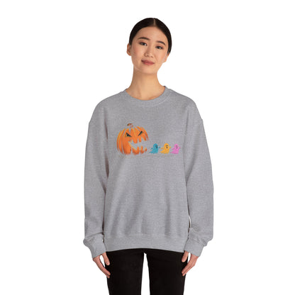 Halloween Ghost & Pumpkin Crewneck Sweatshirt, Unisex Fall Apparel, Cozy Sweatshirt, Halloween Gift, Seasonal Fashion